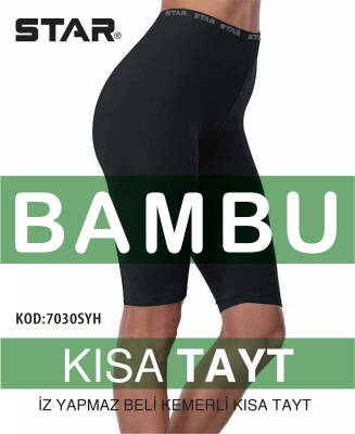 STAR 3 LÜ BAMBU KADIN DİZ ÜSTÜ KISA TAYT SİYAH