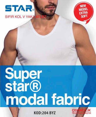 STAR 3 LÜ ERKEK MODAL SIFIR KOL V YAKA T-SHİRT BEYAZ