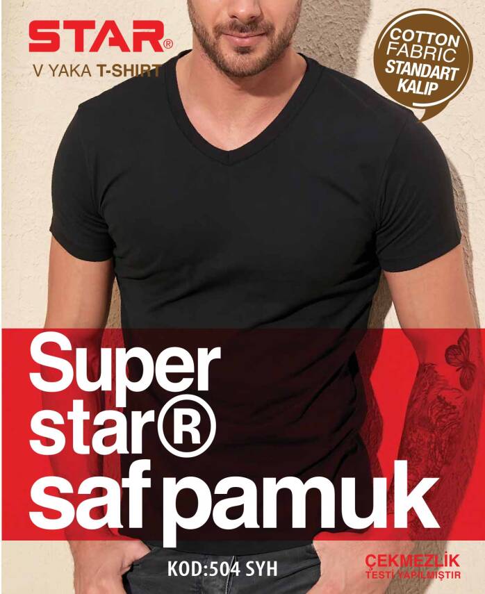 STAR 3 LÜ ERKEK SAF PAMUK KISAKOL V YAKA T-SHİRT - 1