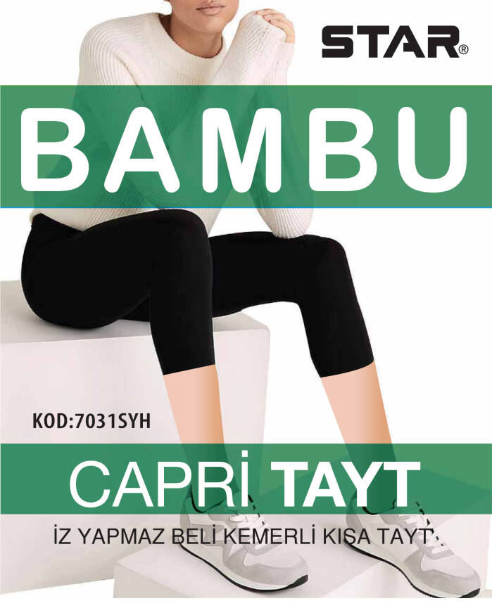 STAR 3 LÜ KADIN BAMBU BELİ KEMERLİ DİZ ALTI KAPRİ TAYT - 1