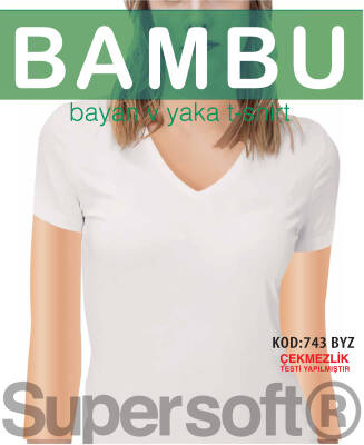 STAR 3 LÜ KADIN BAMBU YARIM KOL V YAKA T-SHİRT BEYAZ