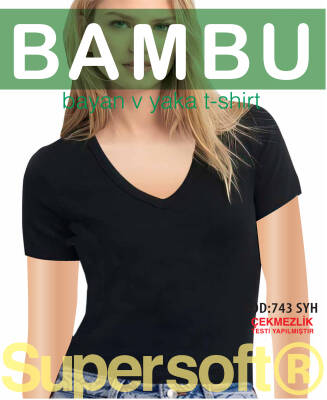 STAR 3 LÜ KADIN BAMBU YARIM KOL V YAKA T-SHİRT SİYAH