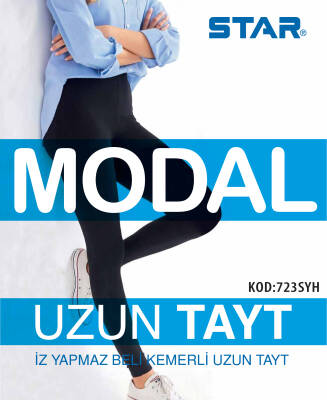 STAR 3 LÜ KADIN MODAL UZUN TAYT SİYAH