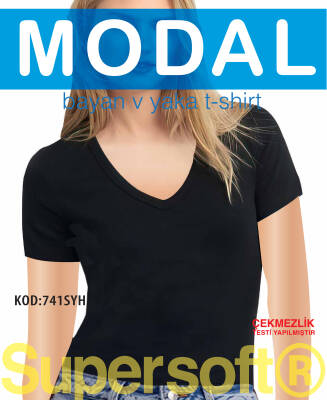 STAR 3 LÜ KADIN MODAL V YAKA KISAKOL BASİC T-SHİRT SİYAH