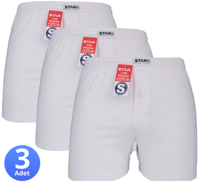 STAR DÜZ RENK %100 SAF PAMUKLU RAHAT KALIP DESENLİ HAVLU BEL BOXER BEYAZ