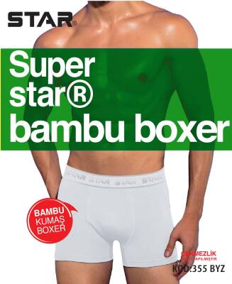 STAR ERKEK BEYAZ ORGANİK BAMBU BELİ KEMERLİ BOXER BEYAZ