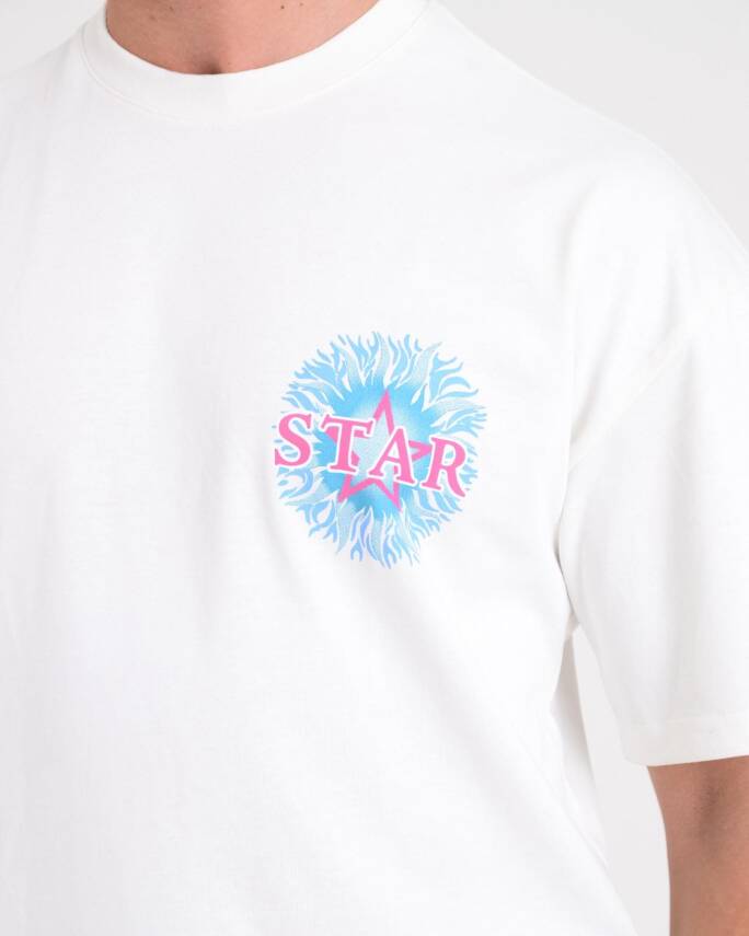STAR ERKEK BEYAZ OVERSİZE ALEV BASKILI T-SHİRT - 2