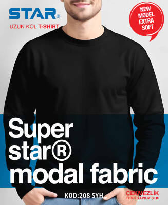STAR ERKEK MODAL UZUN KOL SIFIR YAKA T-SHİRT SİYAH