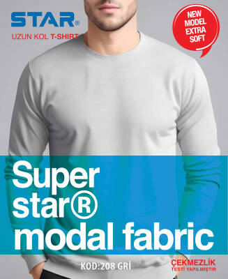 STAR ERKEK MODAL UZUN KOL SIFIR YAKA T-SHİRT GRİ 