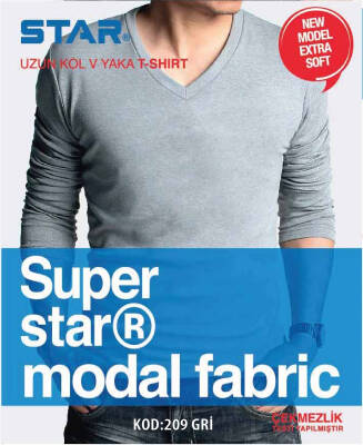 STAR ERKEK MODAL UZUN KOL V YAKA T-SHİRT GRİ 