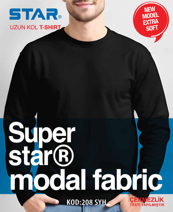 STAR ERKEK MODAL UZUN KOL V YAKA T-SHİRT - 3