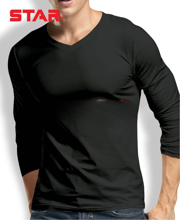 STAR ERKEK MODAL UZUN KOL V YAKA T-SHİRT - 5