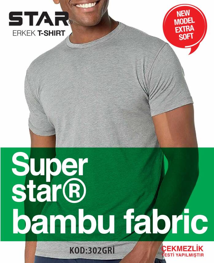 STAR ERKEK SİYAH ORGANİK BAMBU SIFIR YAKA KISAKOL T-SHİRT - 3