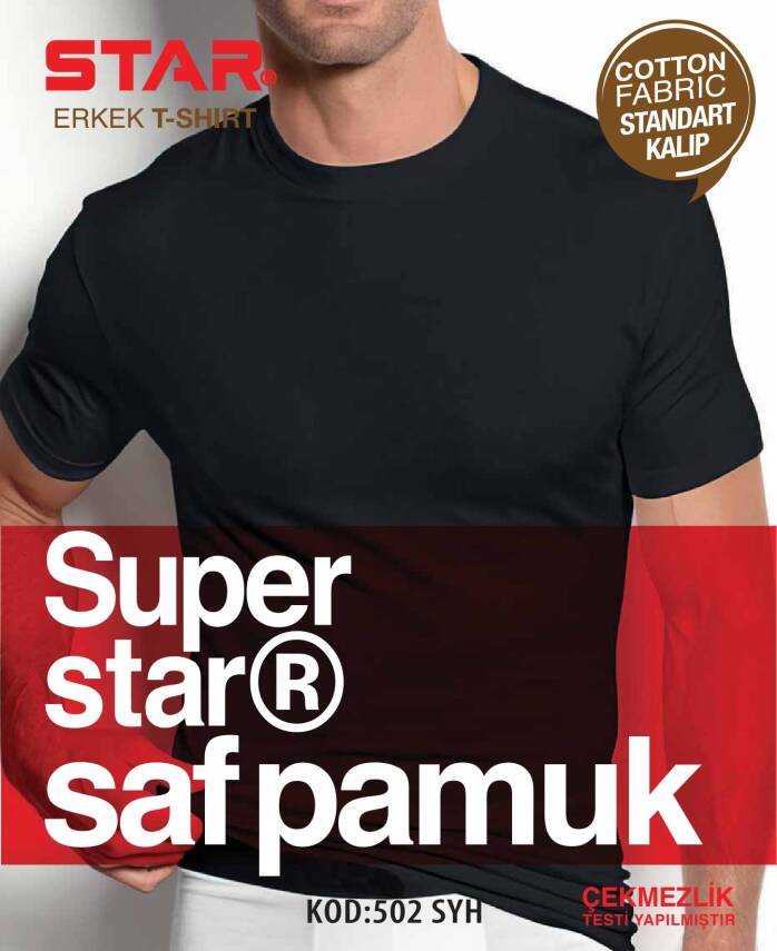 STAR ERKEK SİYAH SAF PAMUK SIFIR YAKA KISAKOL T-SHİRT ( FANİLA ) - 1