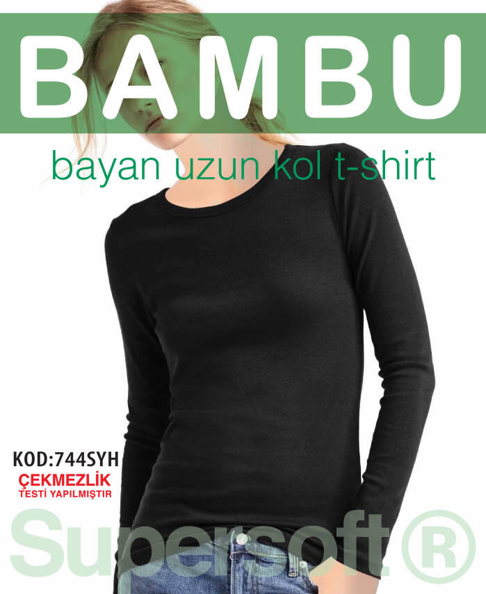 STAR KADIN BAMBU SIFIR YAKA UZUN KOL T-SHİRT - 1