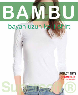 STAR KADIN BAMBU SIFIR YAKA UZUN KOL T-SHİRT BEYAZ