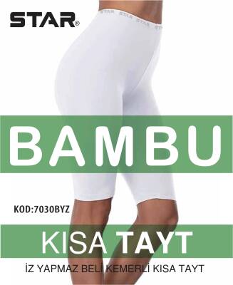STAR KADIN BEYAZ ORGANİK BAMBU DİZ ÜSTÜ KISA TAYT BEYAZ