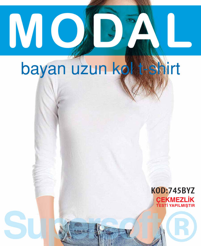 STAR KADIN MODAL UZUNKOL SIFIR YAKA T-SHİRT - 2